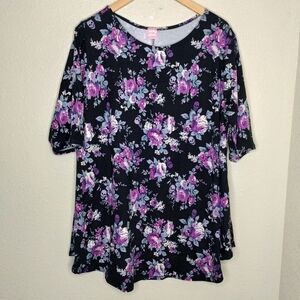 Flirty Pink Black Purple Floral Skulls Tee size 3X